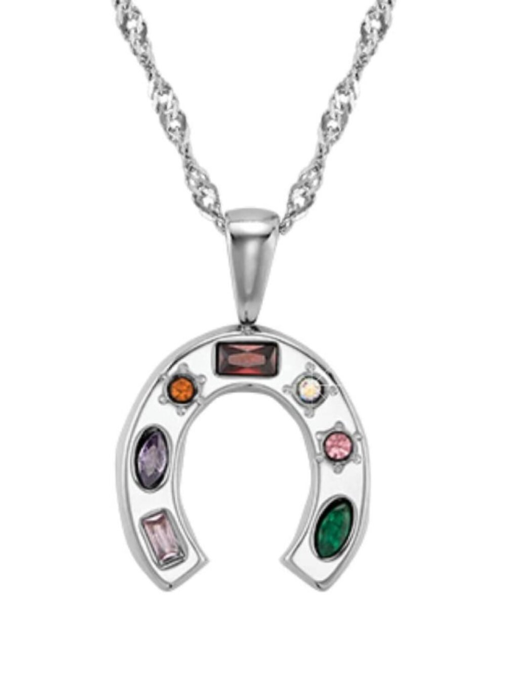Retired TOCARA Rain Horseshoe Necklace Stainless Steel Vitrum Stones